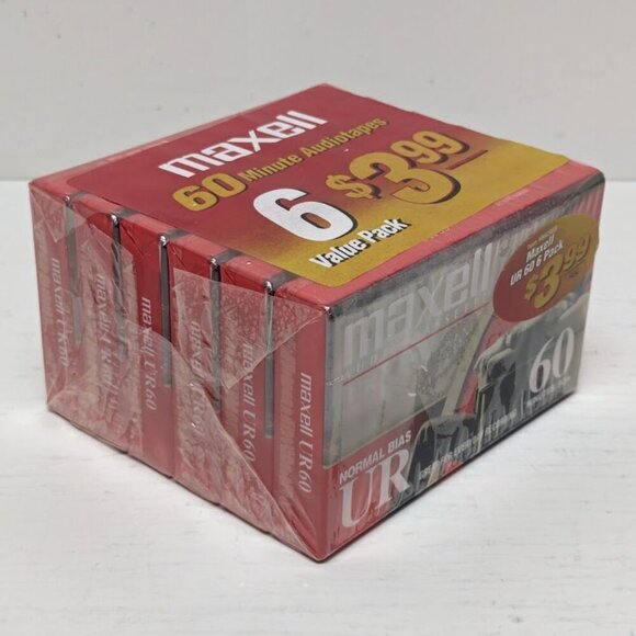 Lot of 6 Maxell UR 60 Minute Normal Bias Blank Audio Cassette Tapes NEW Sealed - Picture 1 of 6